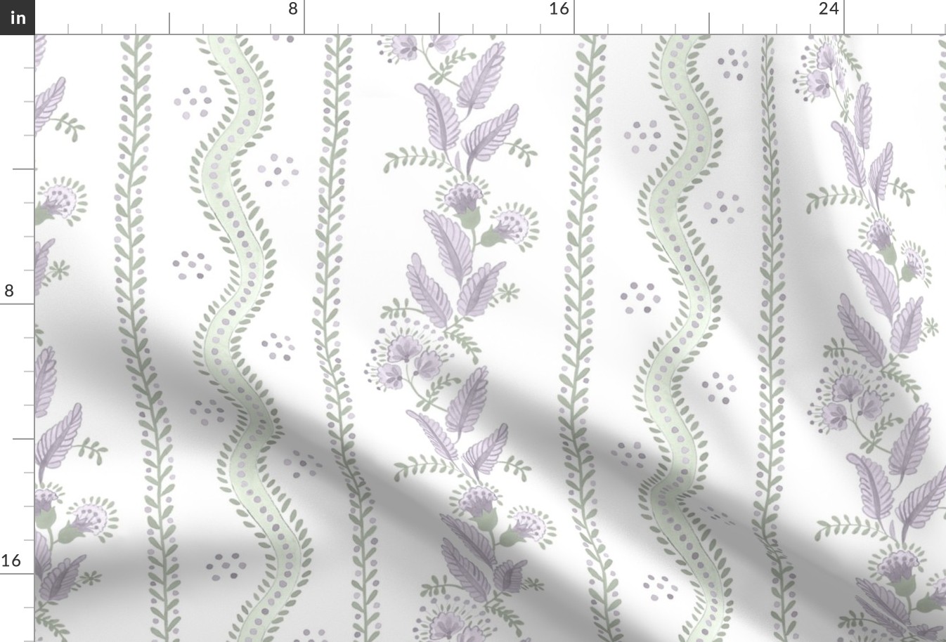 Misty Lilac and Green On White Emma Stripe