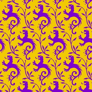 1410 medieval lions, purple on yellow