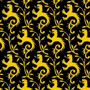 1410 medieval lions, yellow on black
