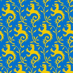 1410 medieval lions, yellow on blue