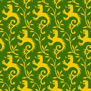 1410 medieval lions, yellow on green