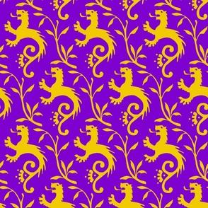 1410 medieval lions, yellow on purple