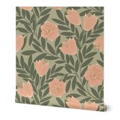 Vintage Lilies - sage and blush