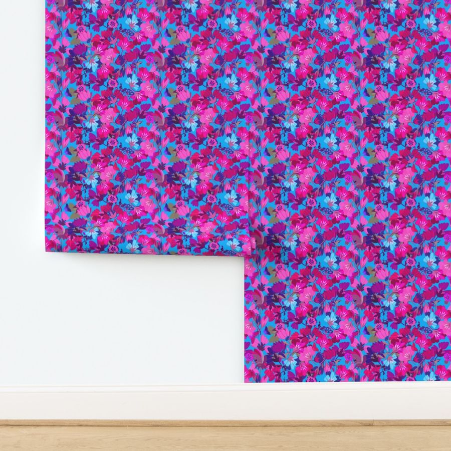 Le Jardin (Mini Print) in Pink on Blue