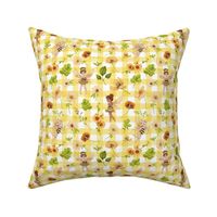 small scale bumble bee floral yellow gingham