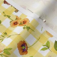 small scale bumble bee floral yellow gingham