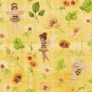 small scale bumble bee floral golden linen