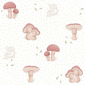 botanical cute baby mushroom soft colored, toadstool wallpaper 12 inch