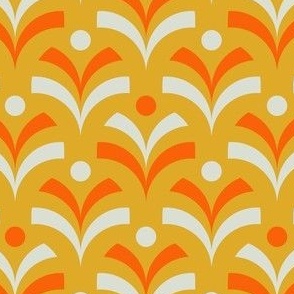 Retro Floral Arches On Orange