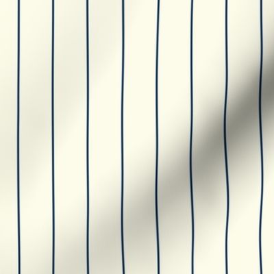 Budding Branches - thin navy blue stripe - on cream - vertical pin line