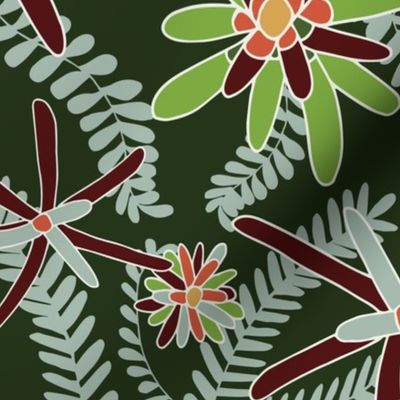 Bromeliads & Ferns: Dark Green & Persimmon