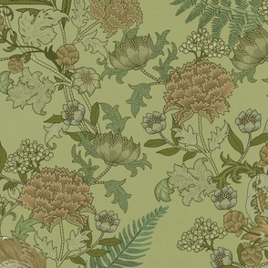 Small Neutral Garden pinks green William Morris Style