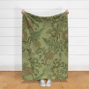 Neutral Garden Green Linen William Morris Style