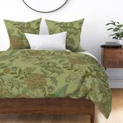 Neutral Garden Green Linen William Morris Style