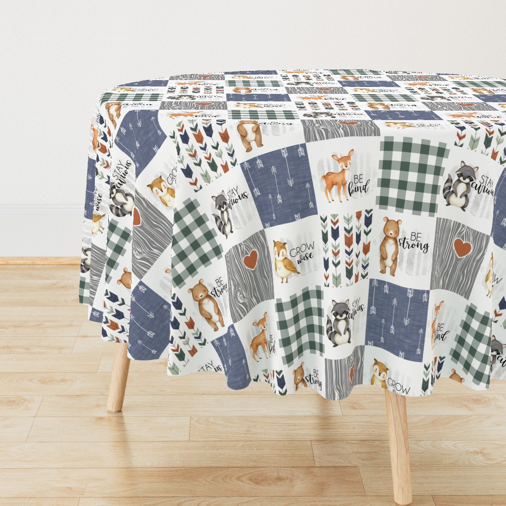 Woodland Buddies//Green Blue Orange - Wholecloth Cheater Quilt 