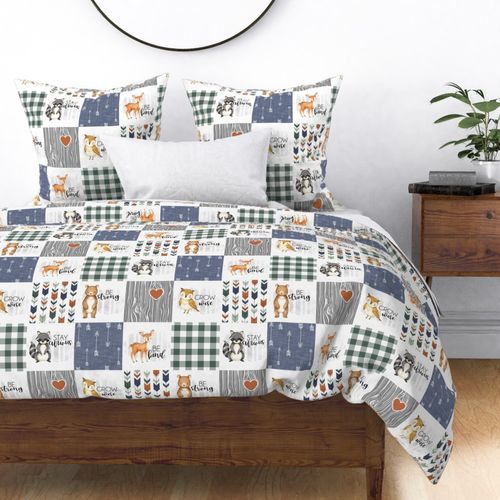 Woodland Buddies//Green Blue Orange - Wholecloth Cheater Quilt 