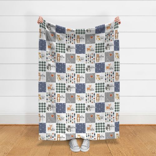 Woodland Buddies//Green Blue Orange - Wholecloth Cheater Quilt 