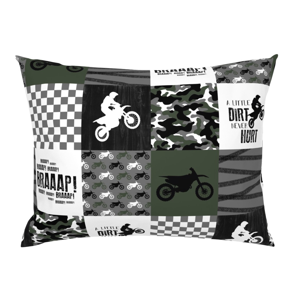 Motocross//A little Dirt Never Hurt//Army Green//Camo - Wholecloth Cheater Quilt 