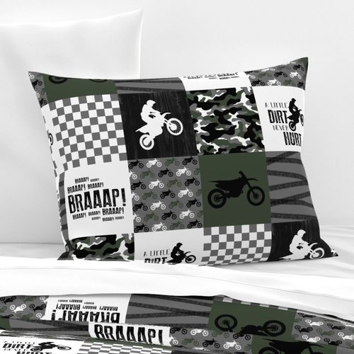 Motocross//A little Dirt Never Hurt//Army Green//Camo - Wholecloth Cheater Quilt 