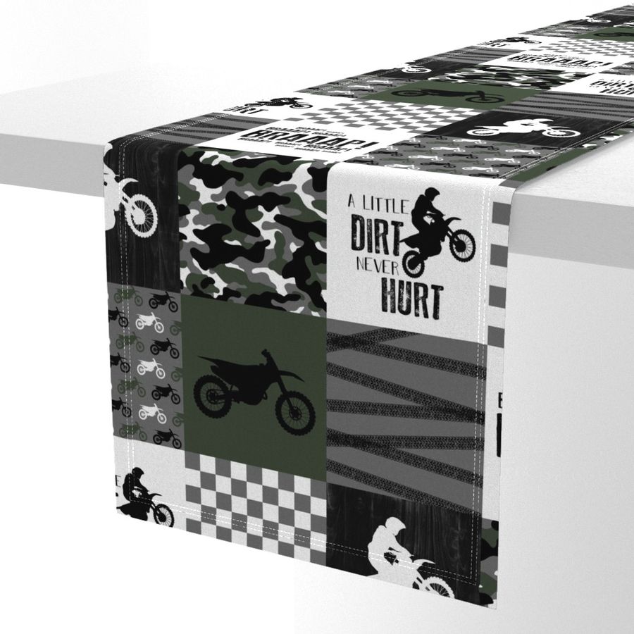 Motocross//A little Dirt Never Hurt//Army Green//Camo - Wholecloth Cheater Quilt 