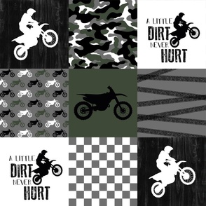 Motocross//A little Dirt Never Hurt//Army Green//Camo - Wholecloth Cheater Quilt 
