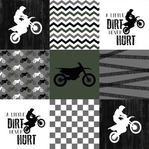 Motocross//A little Dirt Never Hurt//Army Green// - Wholecloth Cheater Quilt 