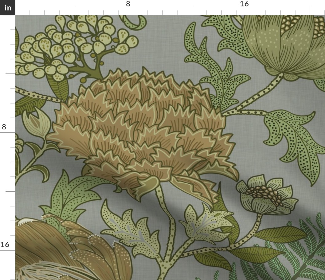 Neutral Garden gray linen William Morris Style