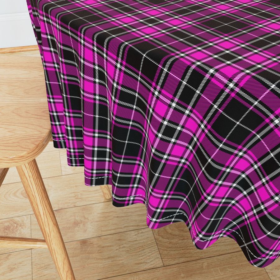 Small Scale - Tartan Plaid - Black with Fuchsia and Off White