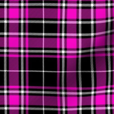 Small Scale - Tartan Plaid - Black with Fuchsia and Off White