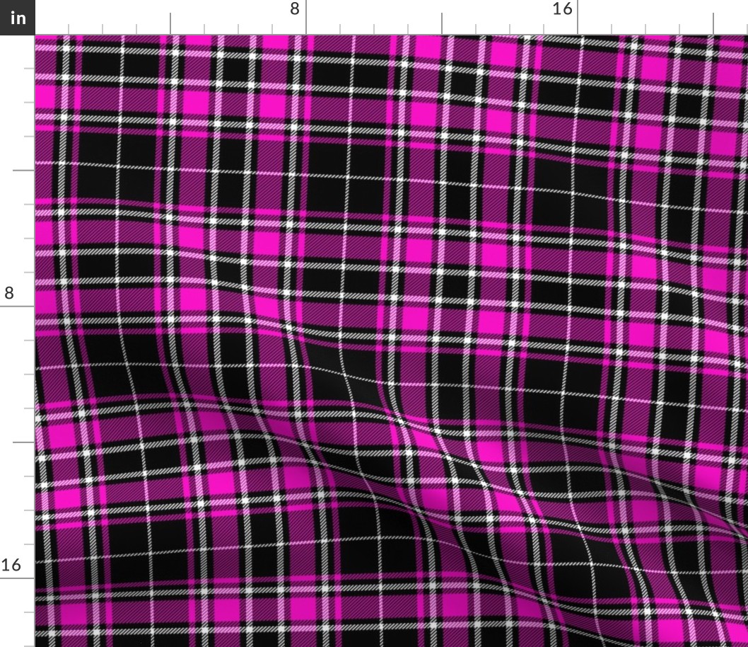 Small Scale - Tartan Plaid - Black with Fuchsia and Off White