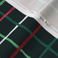 Messy grid freehand painted tartan design Christmas check seasonal holidays plaid mint green red on black
