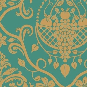 Danallis - Damask in Gold and Teal - Large Scale