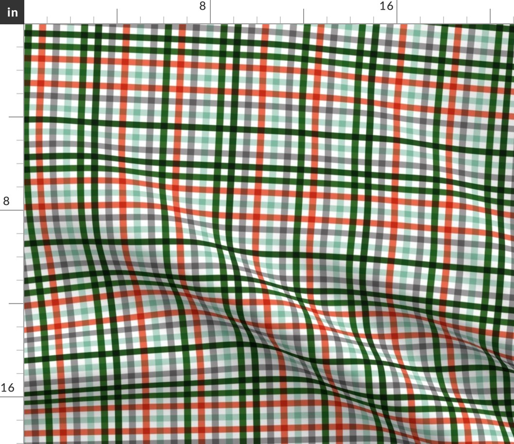 Colorful Christmas gingham design in traditional red green on white 