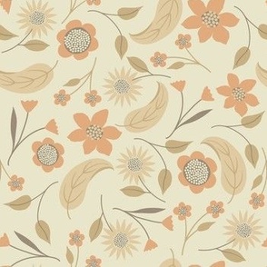 Ditzy Floral in Peach, Cream and Brown - Regular Scale