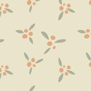 Floral Berries Peach and Grey on Cream - Regular Scale
