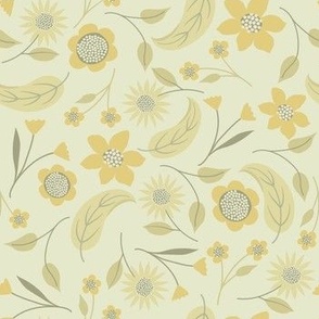 Ditzy Floral in Yellow, Cream and Brown - Regular Scale