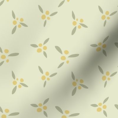 Floral Berries Yellow and Grey on Cream - Regular Scale