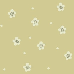 Small Cream Flower on Beige - Small Scale