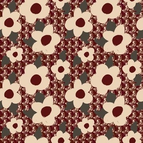 Flowers Off white on red tweed