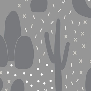 Minimal Desert Cactus | Large Scale | Blue Grey, Slate Grey