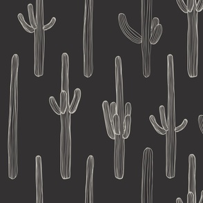 Saguaro Cactus Minimal Line Art | Large Scale | Charcoal Grey, creamy white