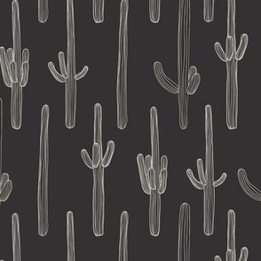 Saguaro Cactus Minimal Line Art | Small Scale | Charcoal Grey, creamy white