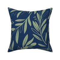 Large jumbo scale // Peaceful olive branches // navy blue background sage green olive tree leaves and olives