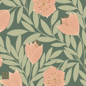 Vintage Lilies - green and blush