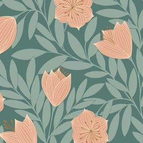 Vintage Lilies teal and blush