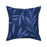 Large jumbo scale // Peaceful olive branches // navy blue background very peri olive tree leaves and olives