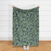 Large jumbo scale // Peaceful olive branches // sage green background navy blue olive tree leaves and olives