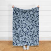 Large jumbo scale // Peaceful olive branches // pastel blue background navy blue olive tree leaves and olives