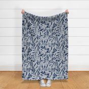 Large jumbo scale // Peaceful olive branches // light grey background navy blue olive tree leaves and olives