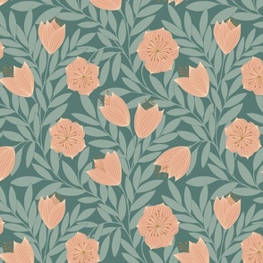 Vintage Lilies teal and blush (12X12)